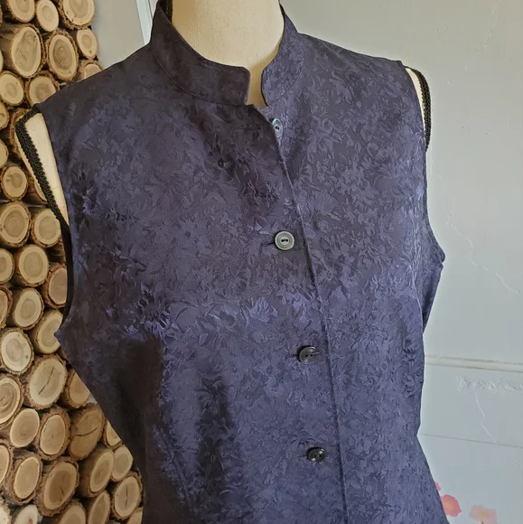 MaxMara Blue Floral Silk Blend Button Down Mandarin Collar Sleeveless Dress 14 - Picture 6 of 7